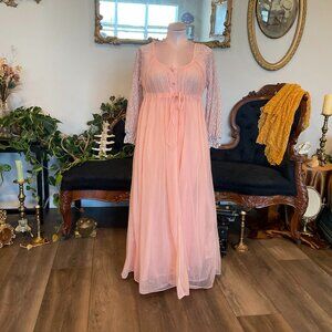 Vintage Val Mode Chiffon Lingerie Night Gown 2 Piece Set Peignoir Size 36/L Pink